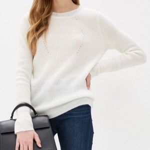 DKNY White Soft Sweater Rhinestone Stud Collar